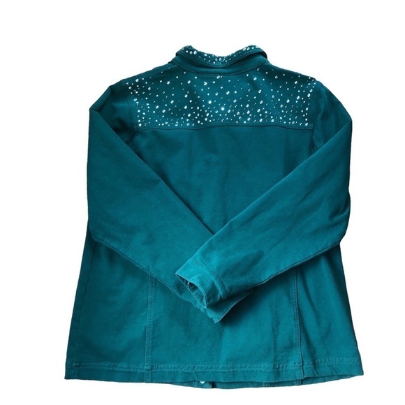 Dream Jeanne’s By Quacker Factory Studded Stretch Jean Jacket Sz L Dk Green - Picture 5 of 11